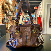 Brown leather hobo bag