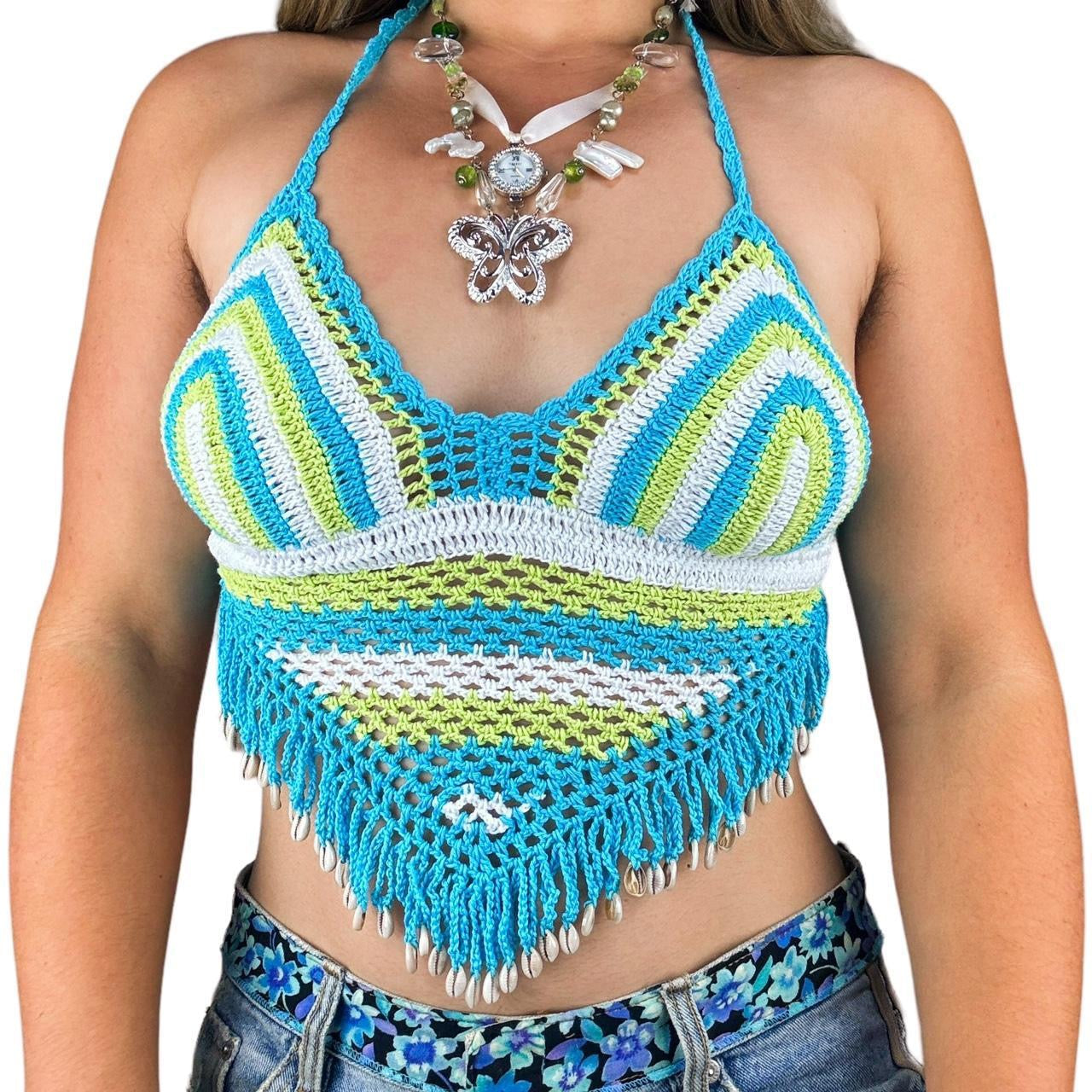Crochet Puka Shell Halter Top (S)