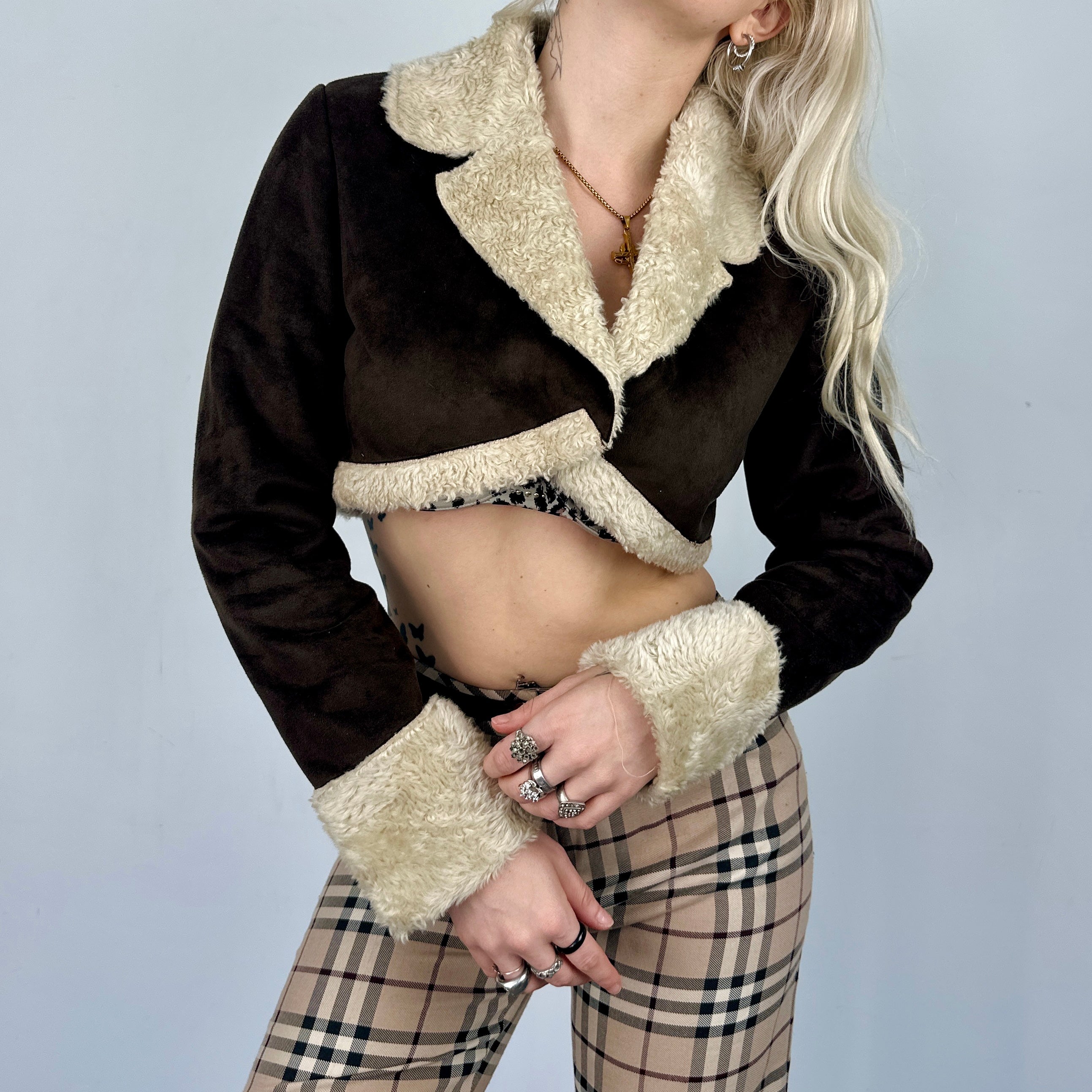 Y2K Cropped Sherpa Jacket (S)