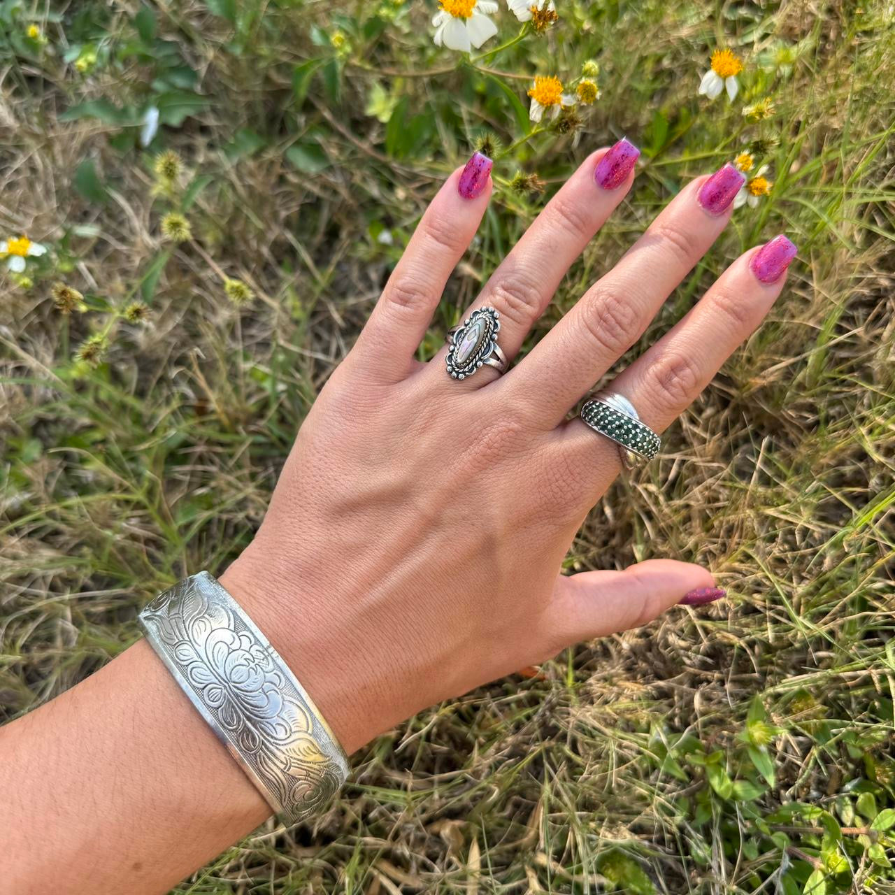 Lotus Flower Engraved Cuff Bracelet