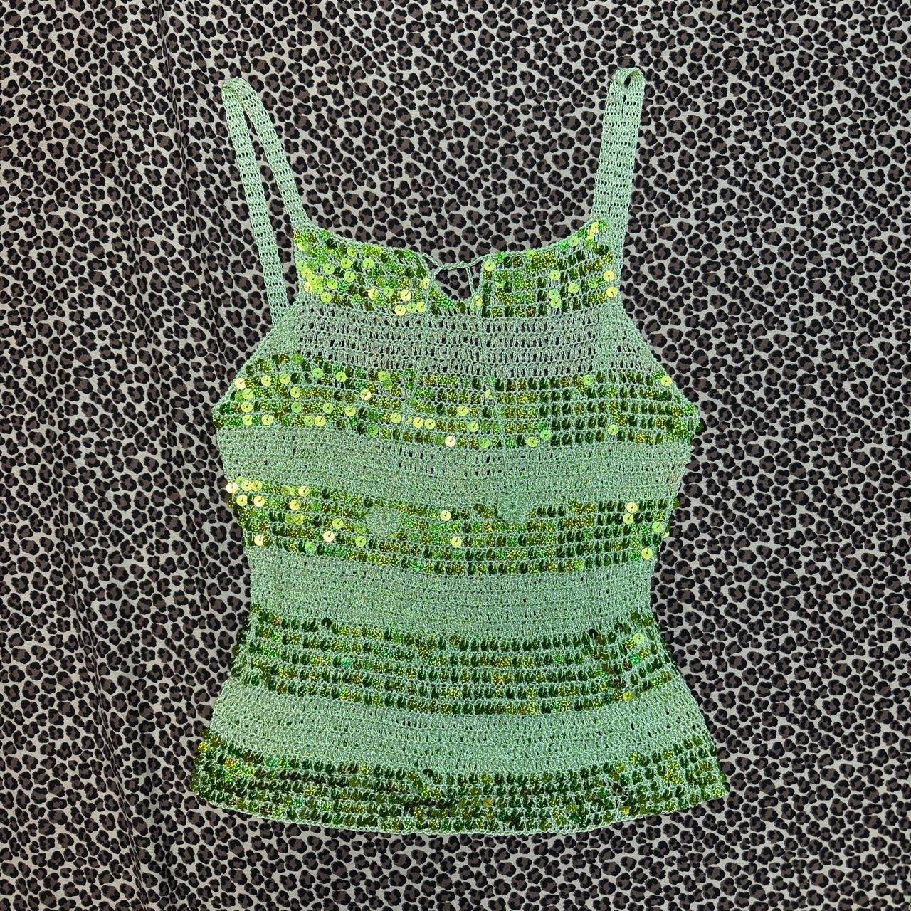 Y2K Sequin & Pearl Embellished Crochet Tank Top (S/M)