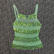 Y2K Sequin & Pearl Embellished Crochet Tank Top (S/M)