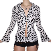 Y2K Polka Dot Pleated Blouse (S/M)