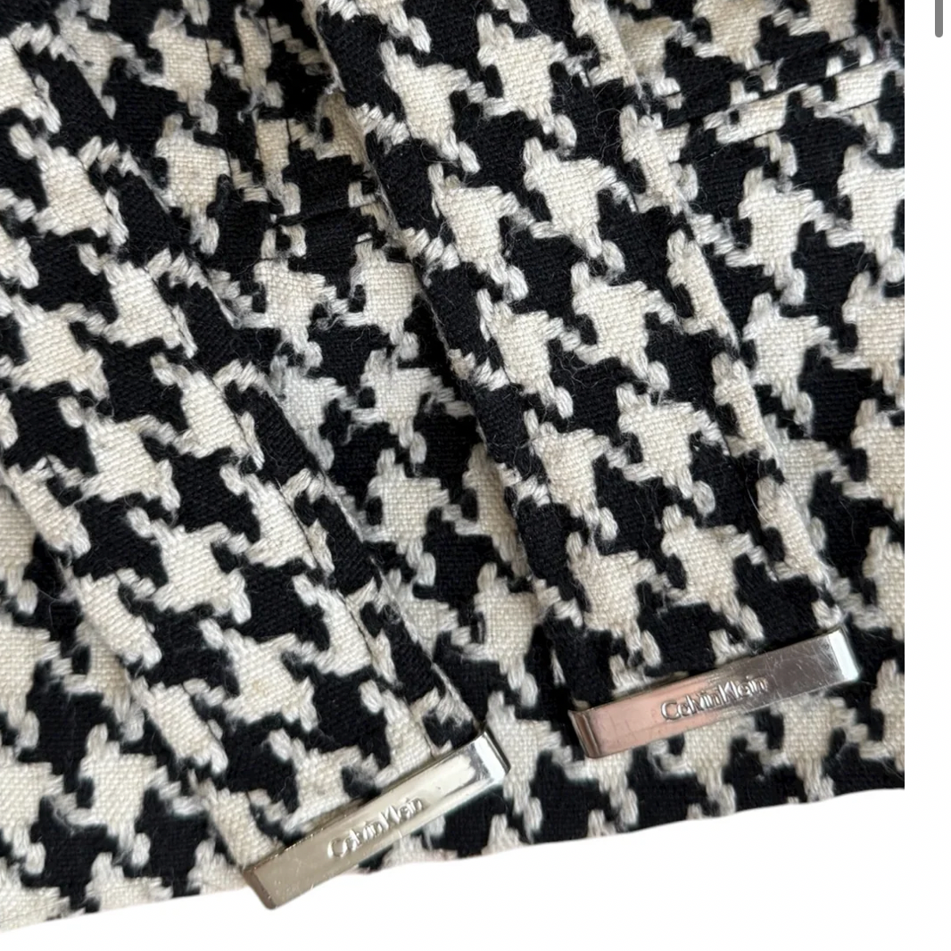 Calvin Klein Houndstooth Trench Coat With Leather Trim (M)