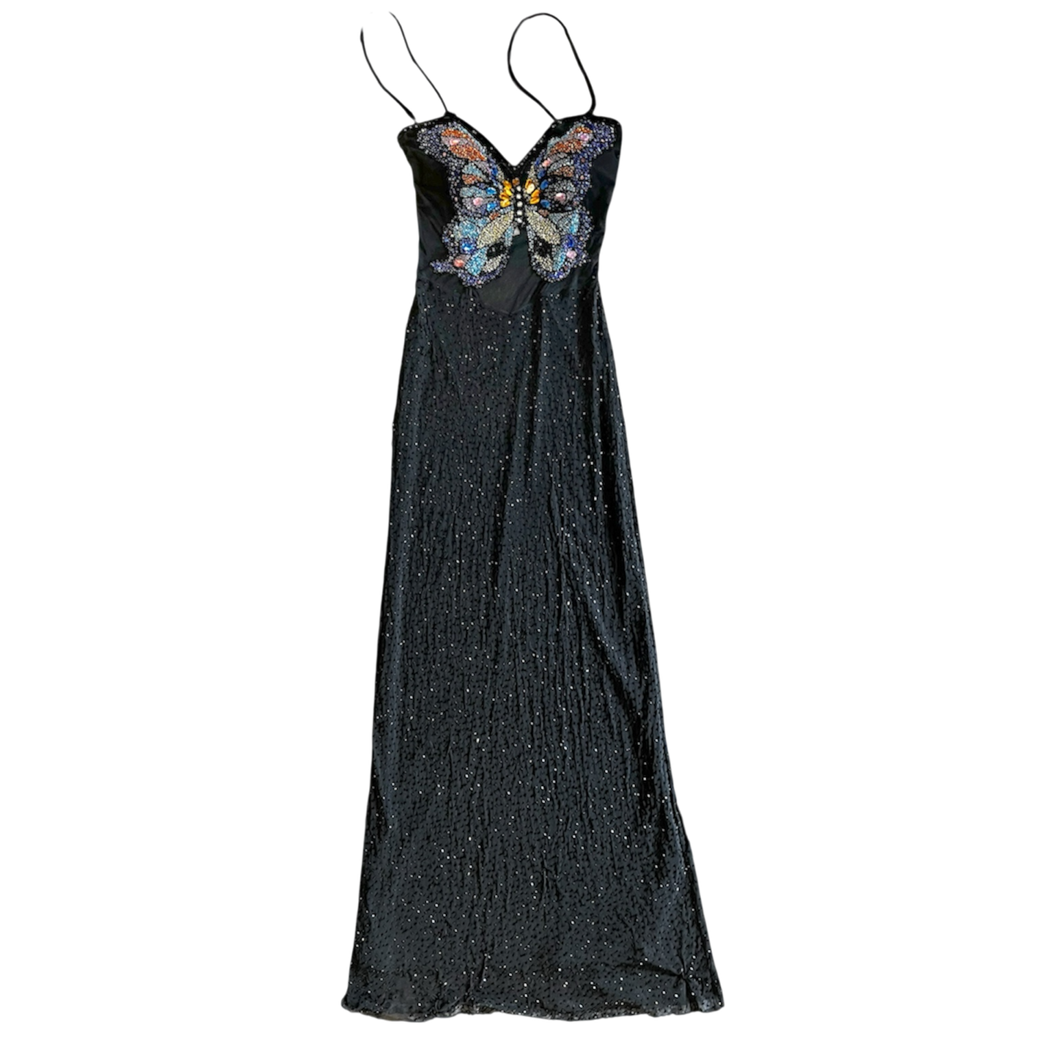 Beaded Butterfly Strappy Mesh Dress (S)