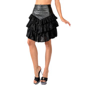 80s Leather & Lace Ruffle Skirt (XXS/XS)