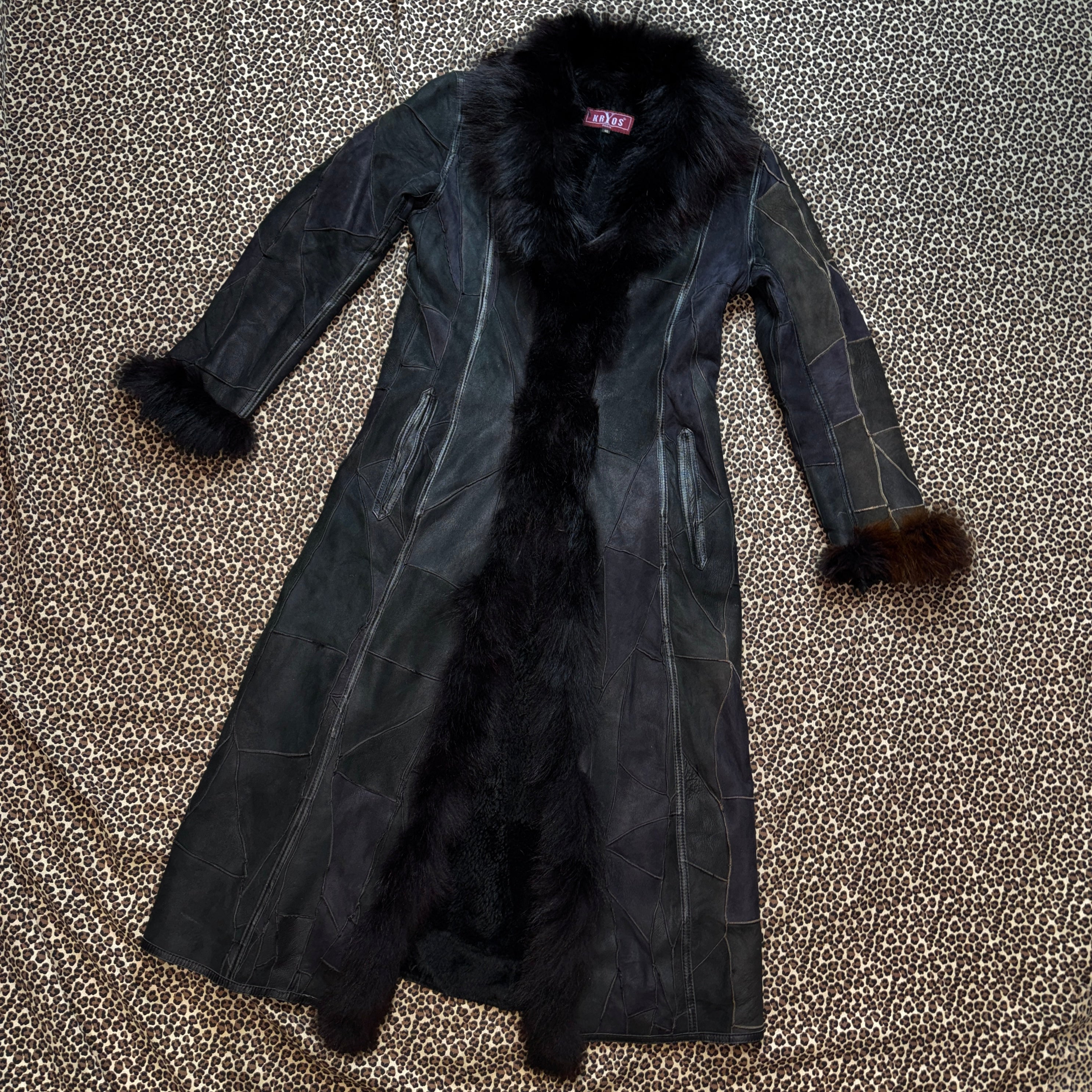 Parisian Vintage Fur Trim Suede Leather Patchwork Coat (M/L)