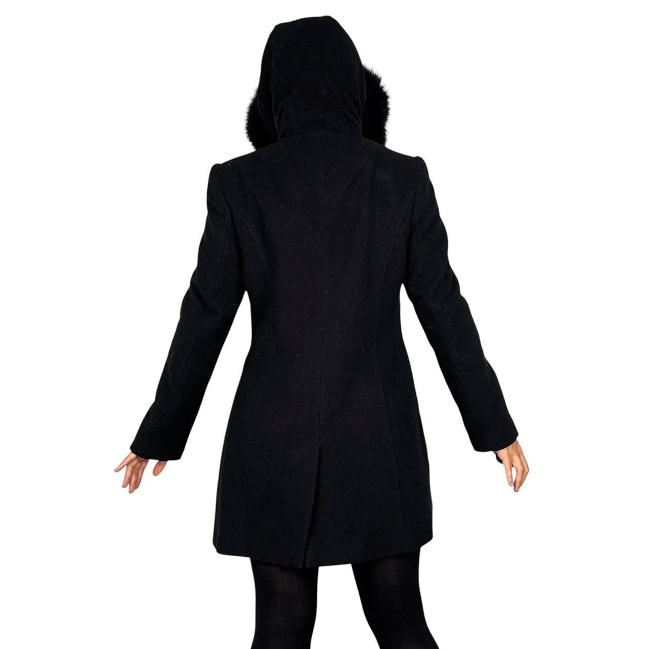 Vintage Wool Coat with Fox Fur Hood (S)