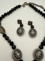 Antique Silver Black Beaded Necklace Set