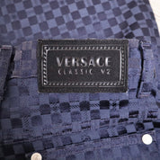 90s VERSACE Navy High Waisted Pants (XS)