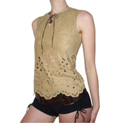 Y2K Italian Boho Faux Suede Top (S)