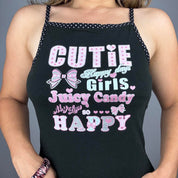 J-Fashion polka dot trim glitter graphic cami (M)