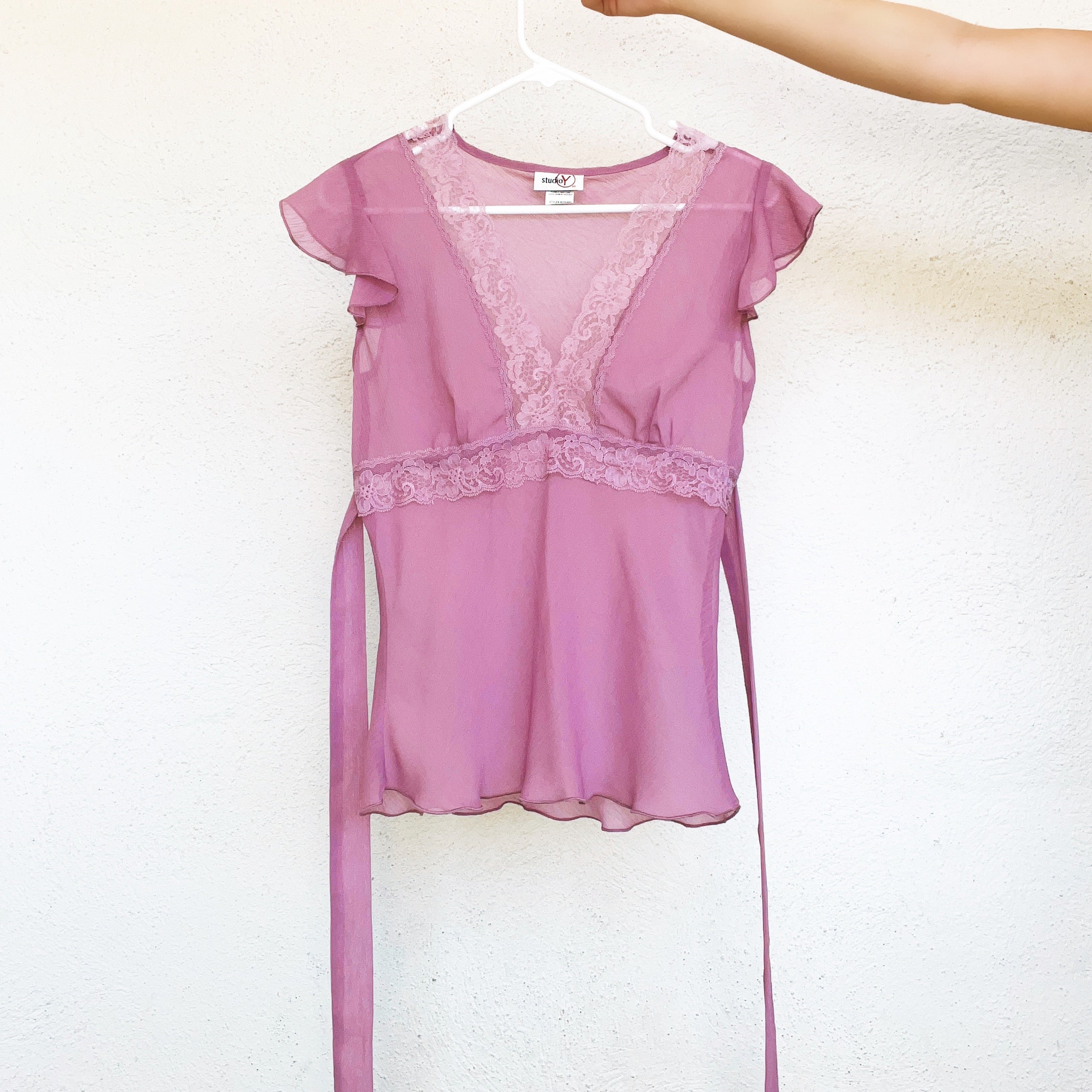 90s Sheer Lacy Lilac Top