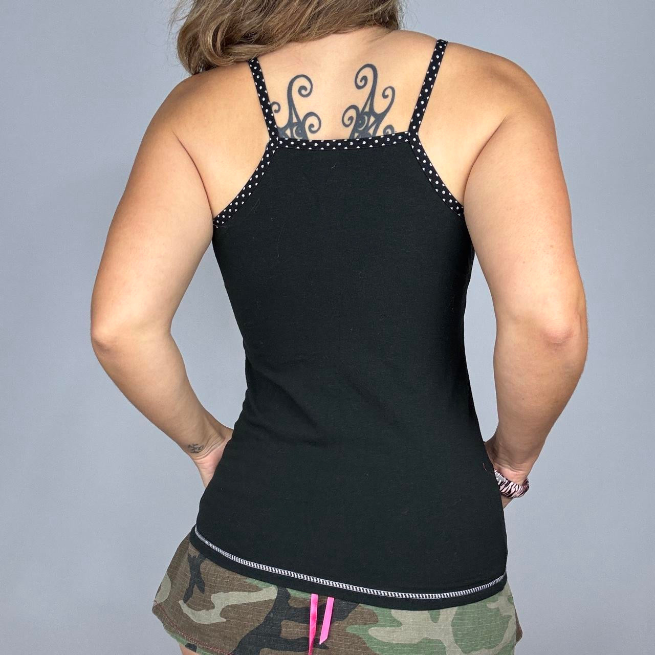 J-Fashion polka dot trim glitter graphic cami (M)