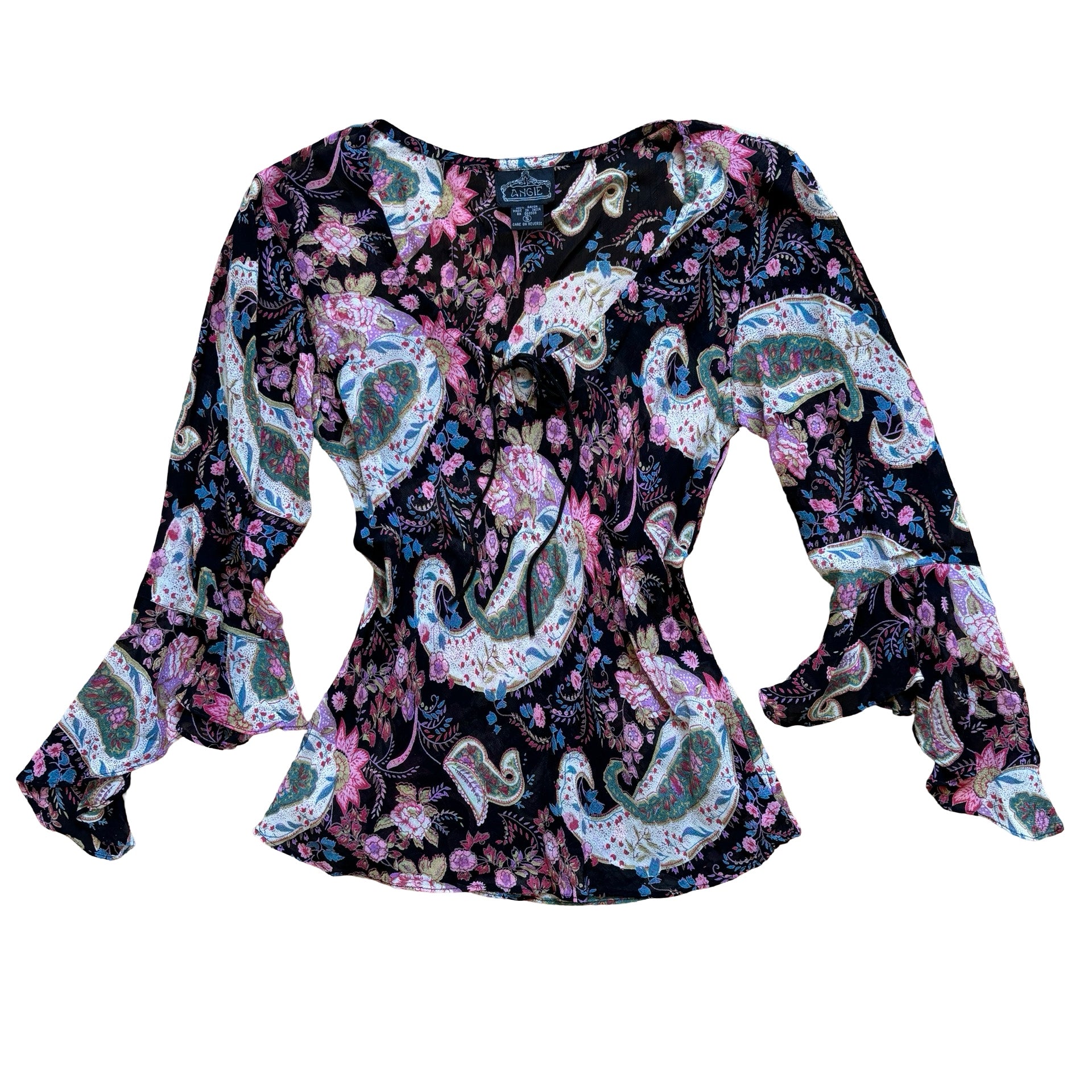 90s Floral Bell Sleeve Top (S)
