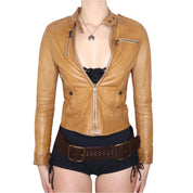 Y2K Italian Brown Leather Moto Jacket (XS)