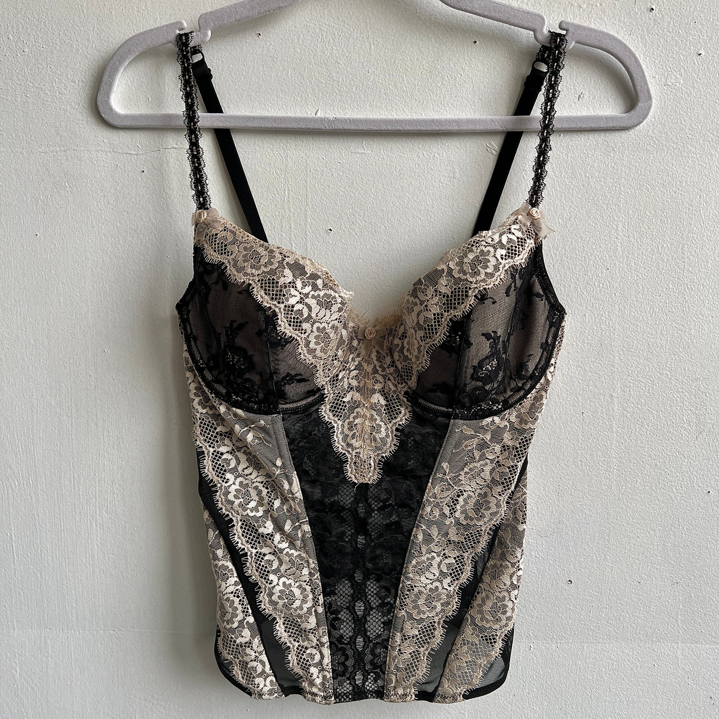 00s black beige lace bustier - 36C