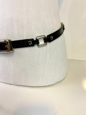 Fossil Black Leather Belt with Silver Tone Metal Buckle & Link Accents