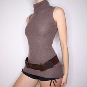 Y2K Long Brown Sleeveless Turtleneck (S)