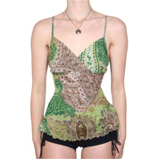 Y2K Green Paisley Mesh Tank Top (M)