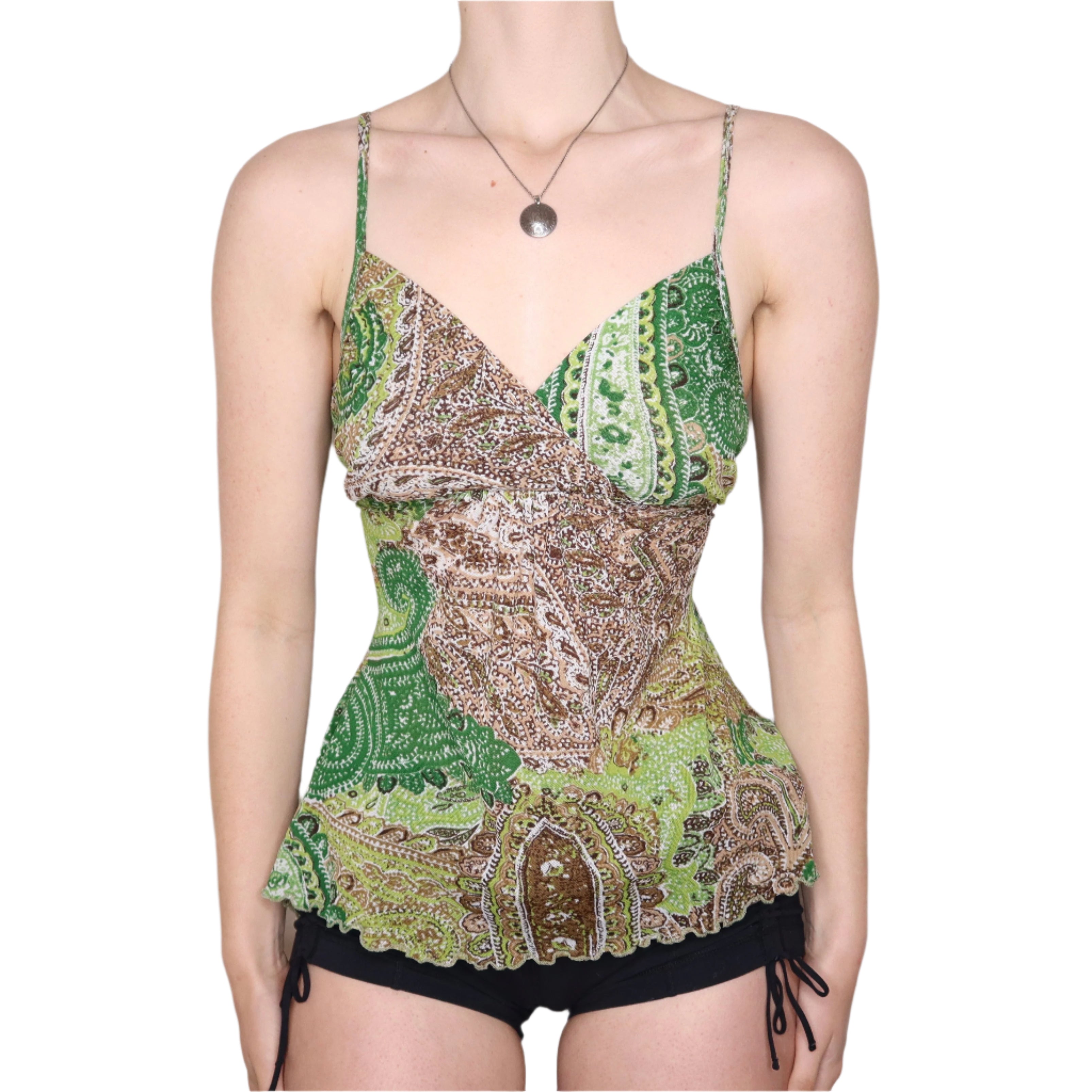 Y2K Green Paisley Mesh Tank Top (M)