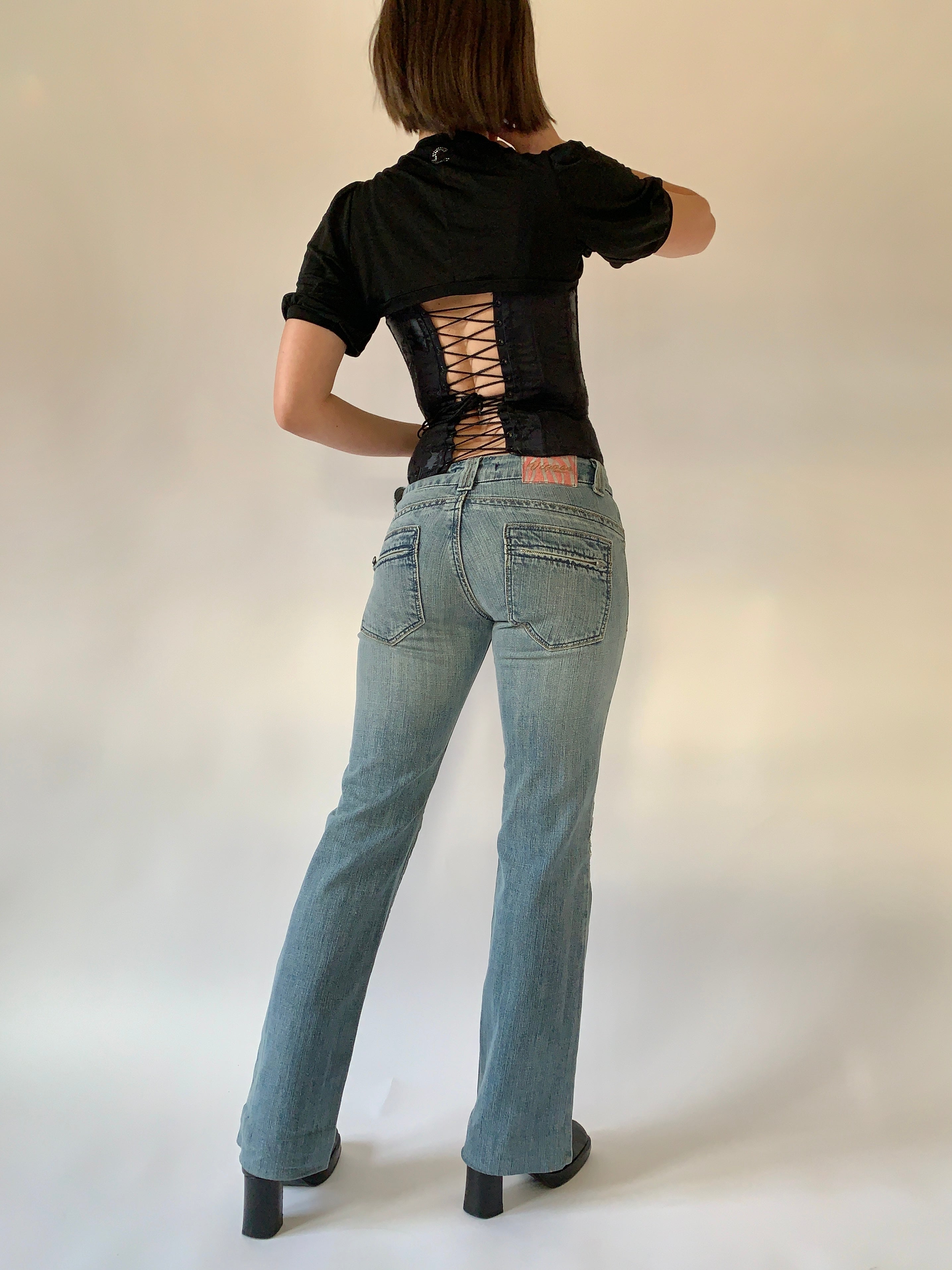 Y2K Floral Embroidered Jeans (S)