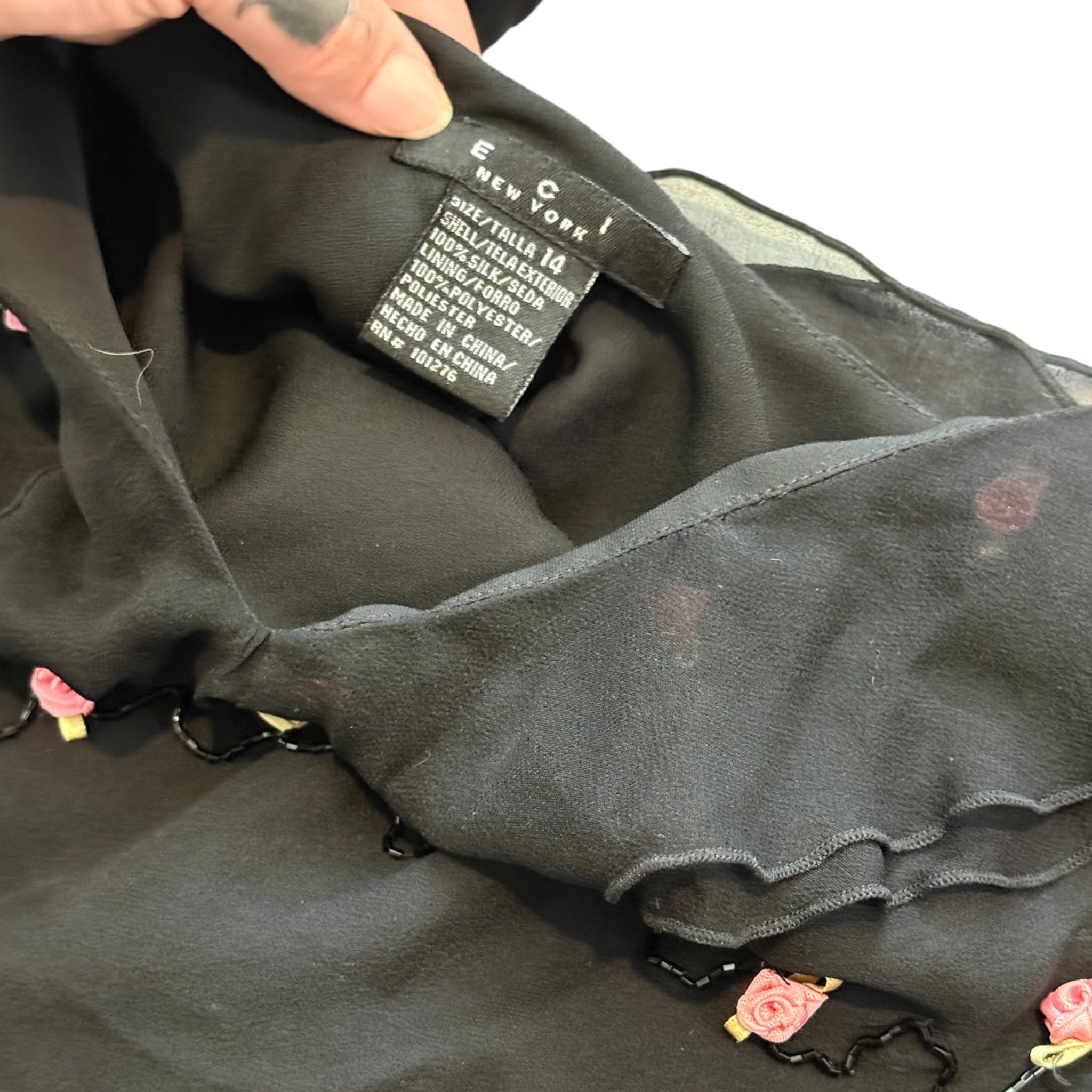 Y2K ICE fairy rosette silk top (L)