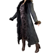 Parisian Vintage Fur Trim Suede Leather Patchwork Coat (M/L)