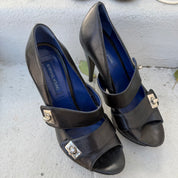 Italian Designer Leather Buckle Heels (8.5)