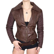 Y2K Italian Brown Leather Moto Jacket (S)