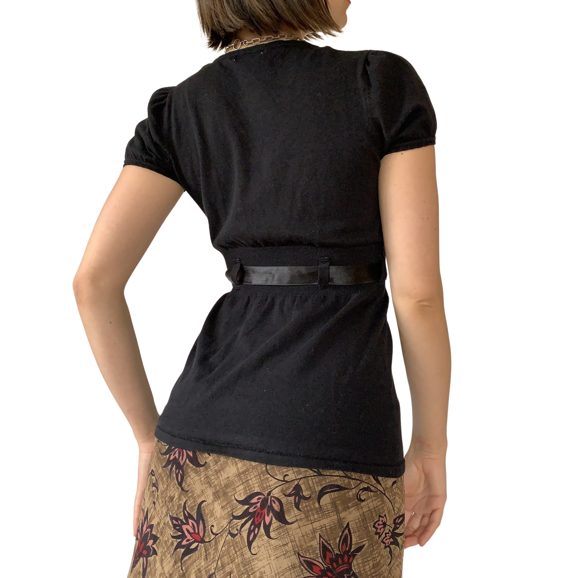 Y2K Noir Ribbon Top (S/M)