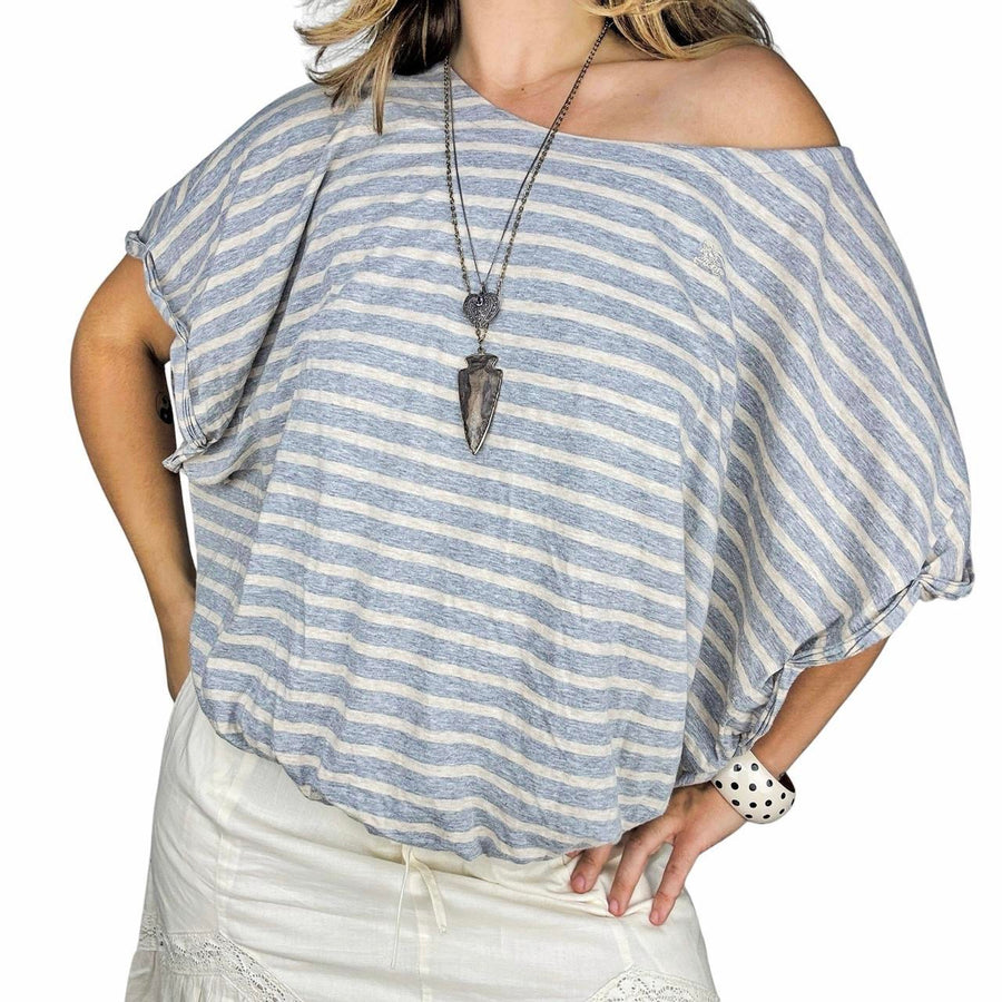 Burberry Blue Label Grey & Cream Dolman Sleeve Top (one size)