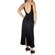 70s Noir Low Back Evening Gown (S)