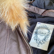Fitted Brown Leather Jacket with Fur Hood (XS)