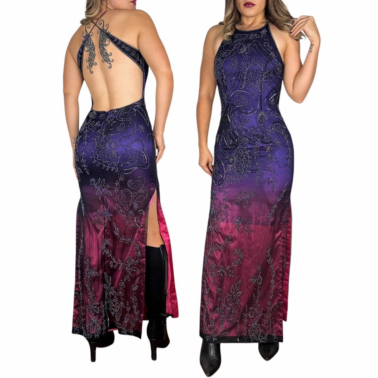 90s Beaded Open Back Ombré Gown (XS)