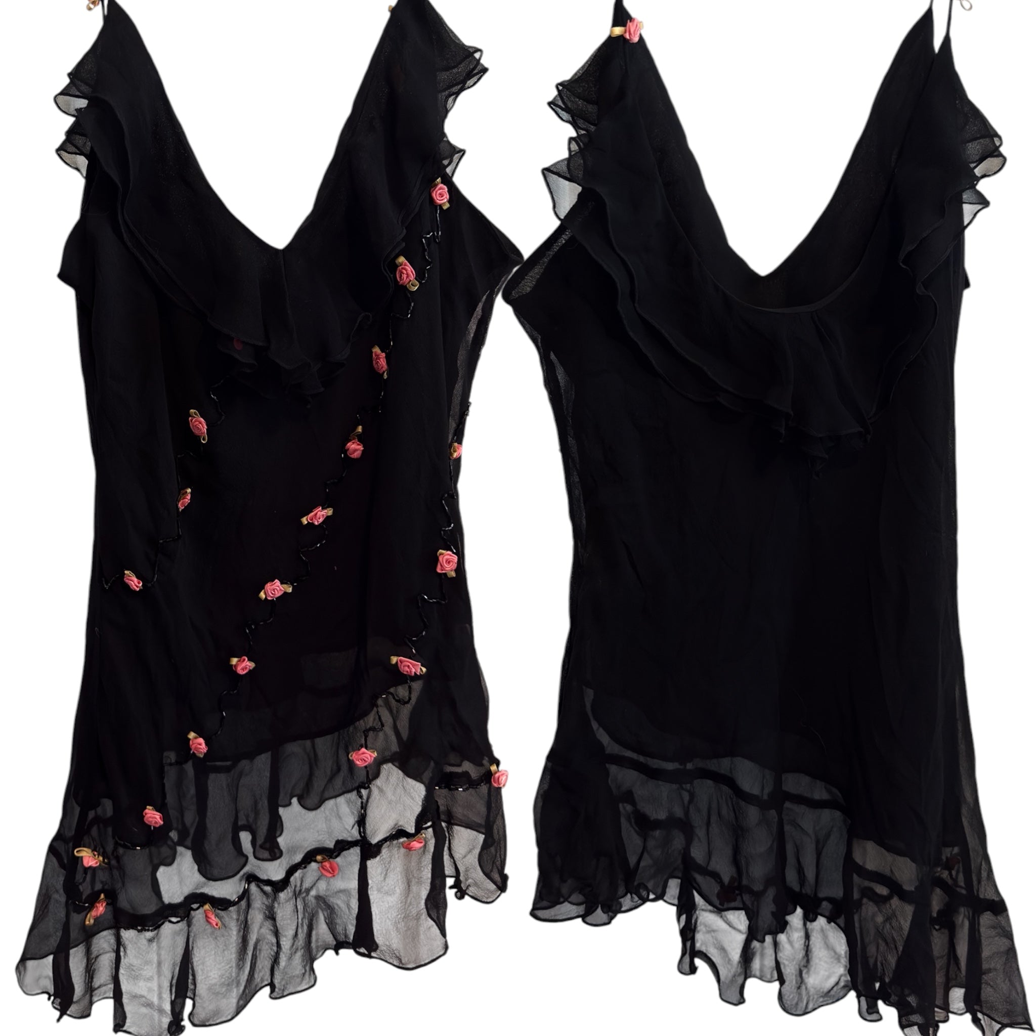 Y2K ICE fairy rosette silk top (L)