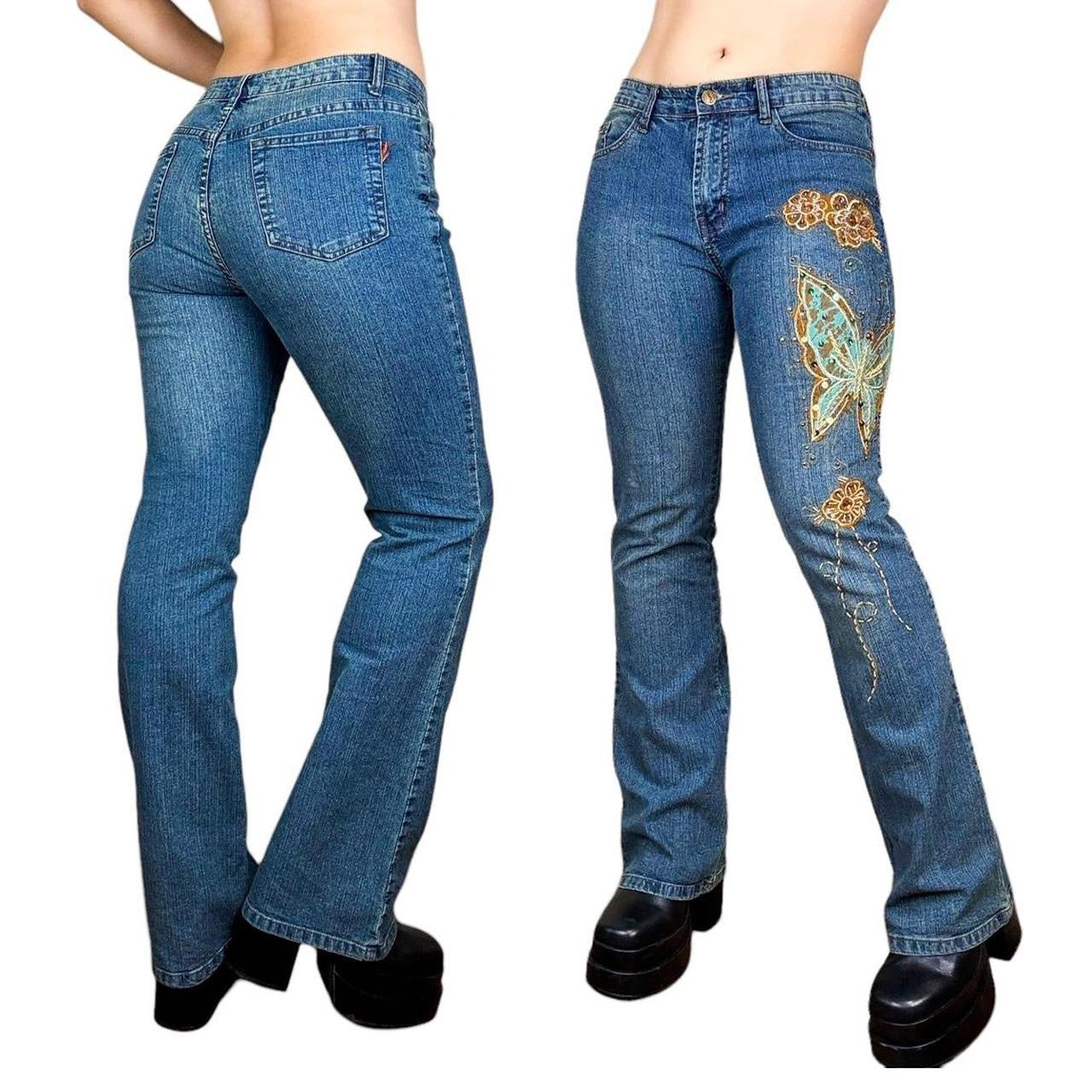 Y2K Butterfly Flare Jeans (M/L)