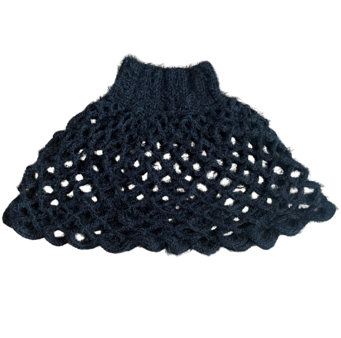 Black Fuzzy Turtleneck Mesh Shawl (S/M)