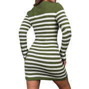 Y2K Olive Striped Sweater Dress (M)