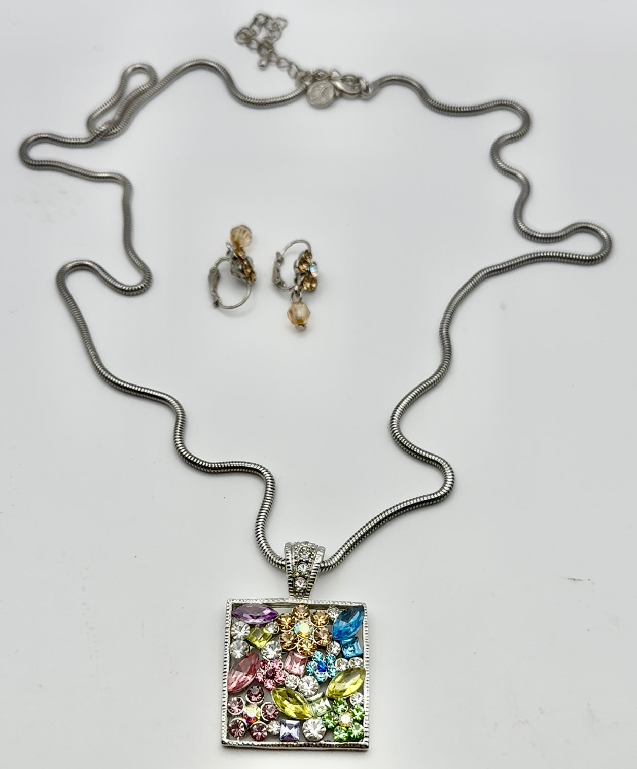 Colorful Crystal Square Necklace set