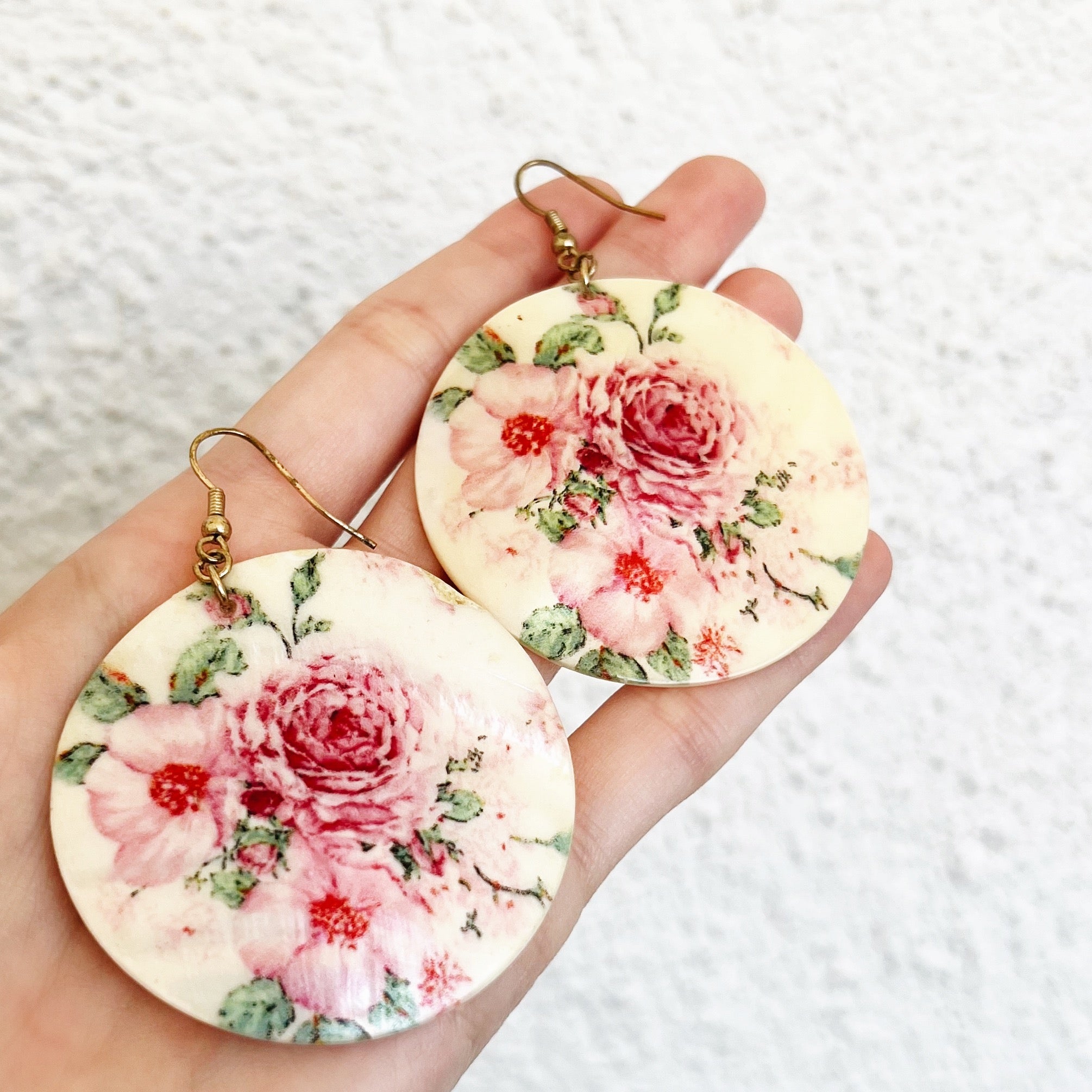 Vintage Floral Abalone Shell Earrings