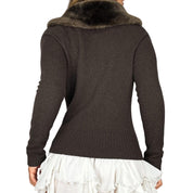 Espresso Faux Fur Collar Cardigan (L)