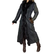 Parisian Vintage Fur Trim Suede Leather Patchwork Coat (M/L)