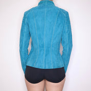 Y2K Sexy Turquoise Suede Moto Jacket (M/L)