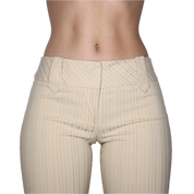 Y2K BEBE Cream Pinstripe Flare Pants (S)