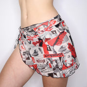 Y2K Comic Print Mesh Sarong Wrap Skirt (S)