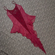 Burgundy Cascading Ruffle Lace & Mesh Slip Dress (S/M)