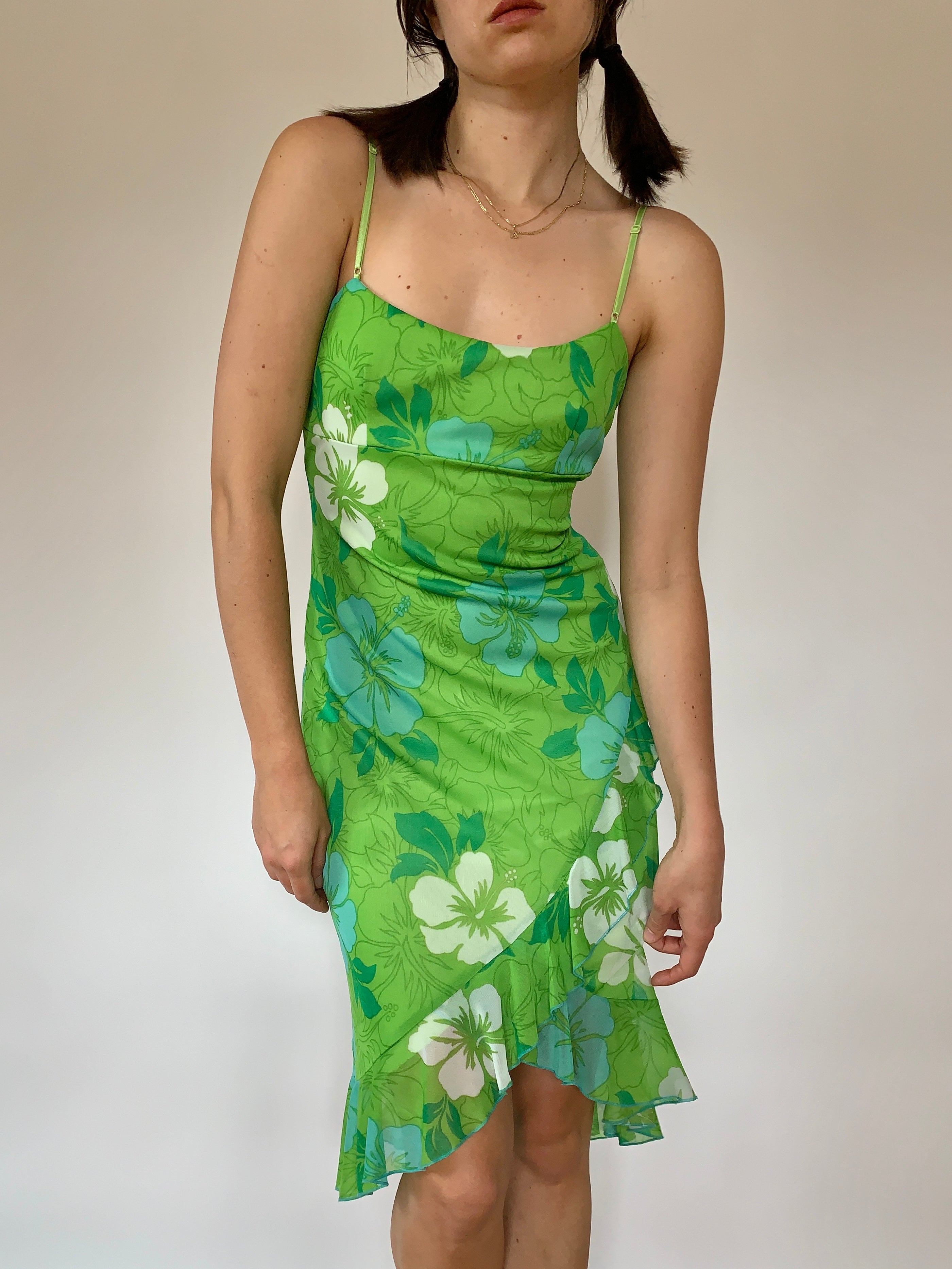 Y2K Tropical Lime Dress - Small