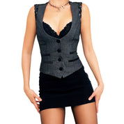 Lacy Gray Tweed Vest Top (S)