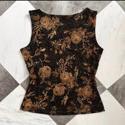 Black & Gold Floral Rhinestone Burnout Top (M)